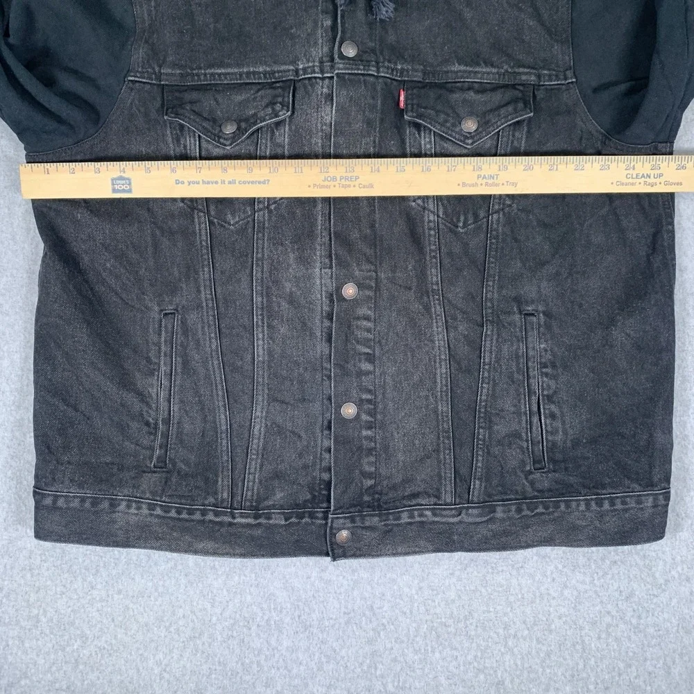 Levi's Denim Jacket Mens XL Black Hooded Knit Sleeve Trucker Vintage Fit